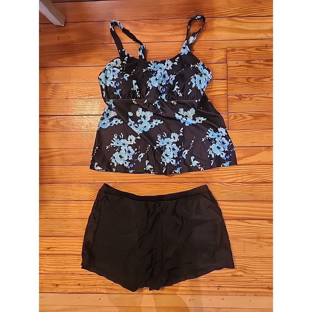 Meet Curve Swimsuit Black Tankini XLARGE Two Piece Padded Bra Striped